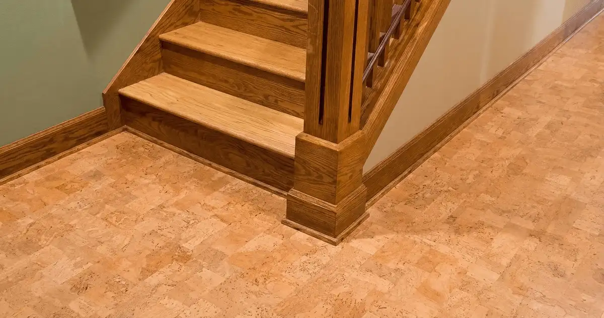 End of a staircase with cork flooring in Bradenton, FL
