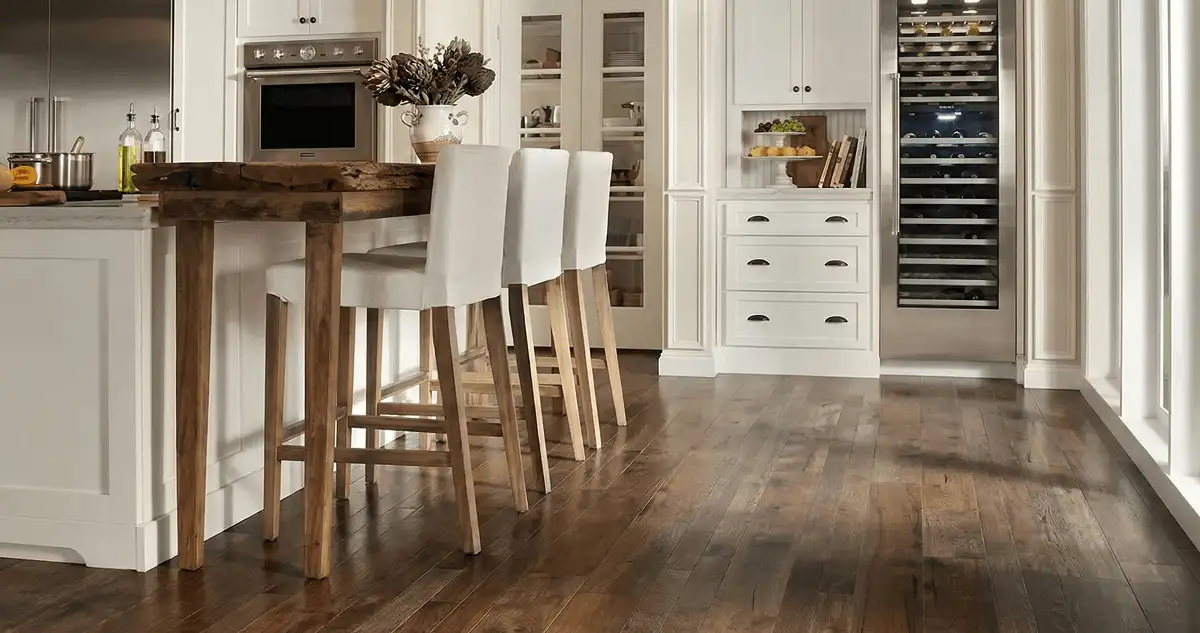 Professionally installed and refinished hardwood flooring in a residential home, showcasing smooth finish and natural wood tones in Bradenton, FL